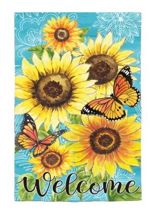 Butterfly and Sunflowers Burlap Garden Flag by Evergreen