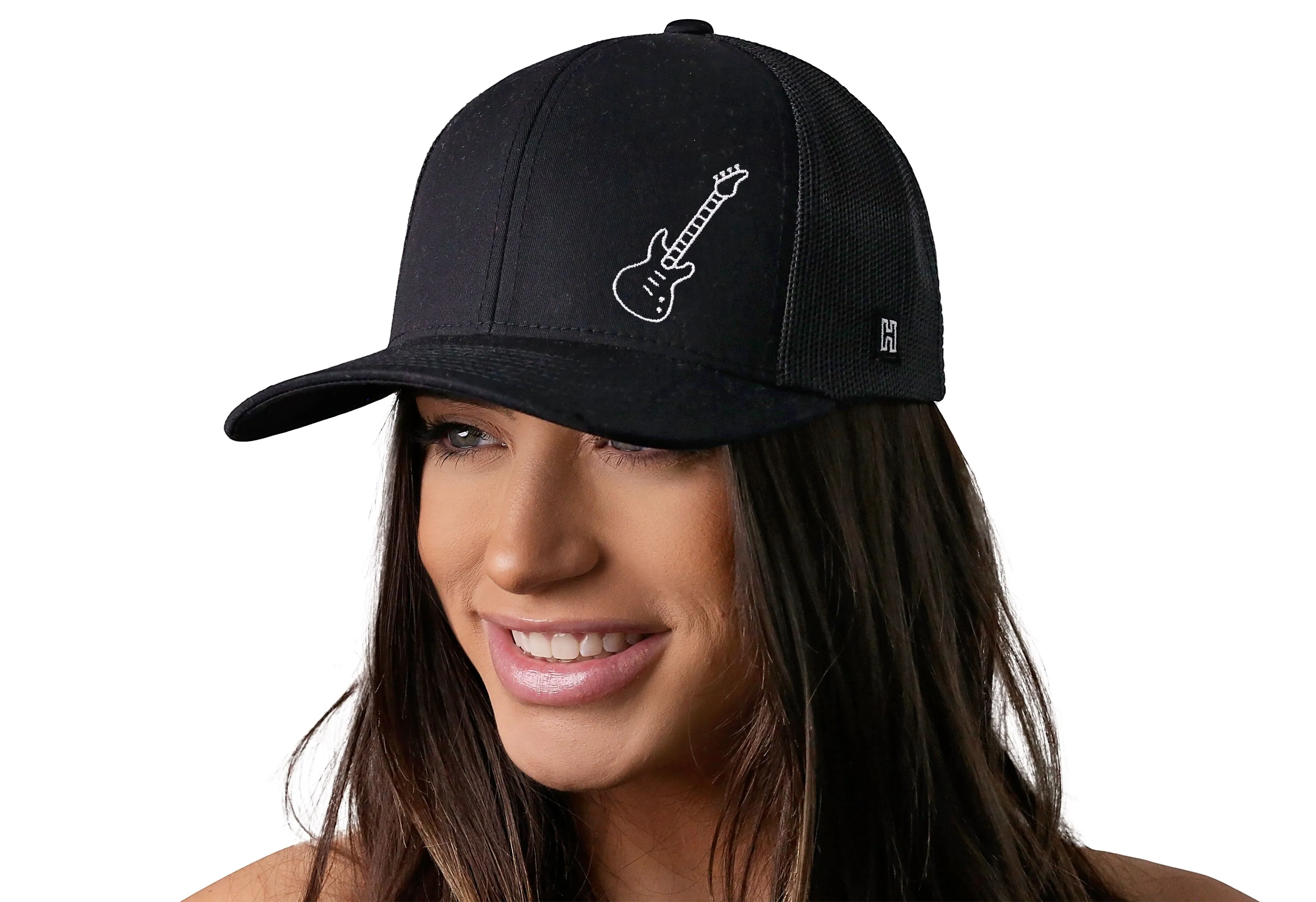 Electric Bass Guitar Trucker Hat  |  Black Electric Guitar Snapback