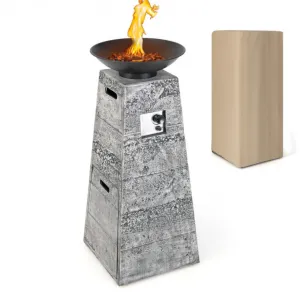 Elegant Heavy Duty 48 Inch Propane Fire Bowl Column With Beautiful Lava Rocks & PVC Cover | Easy Access Door | Easy On/Off Switch | Patio Fire Pit