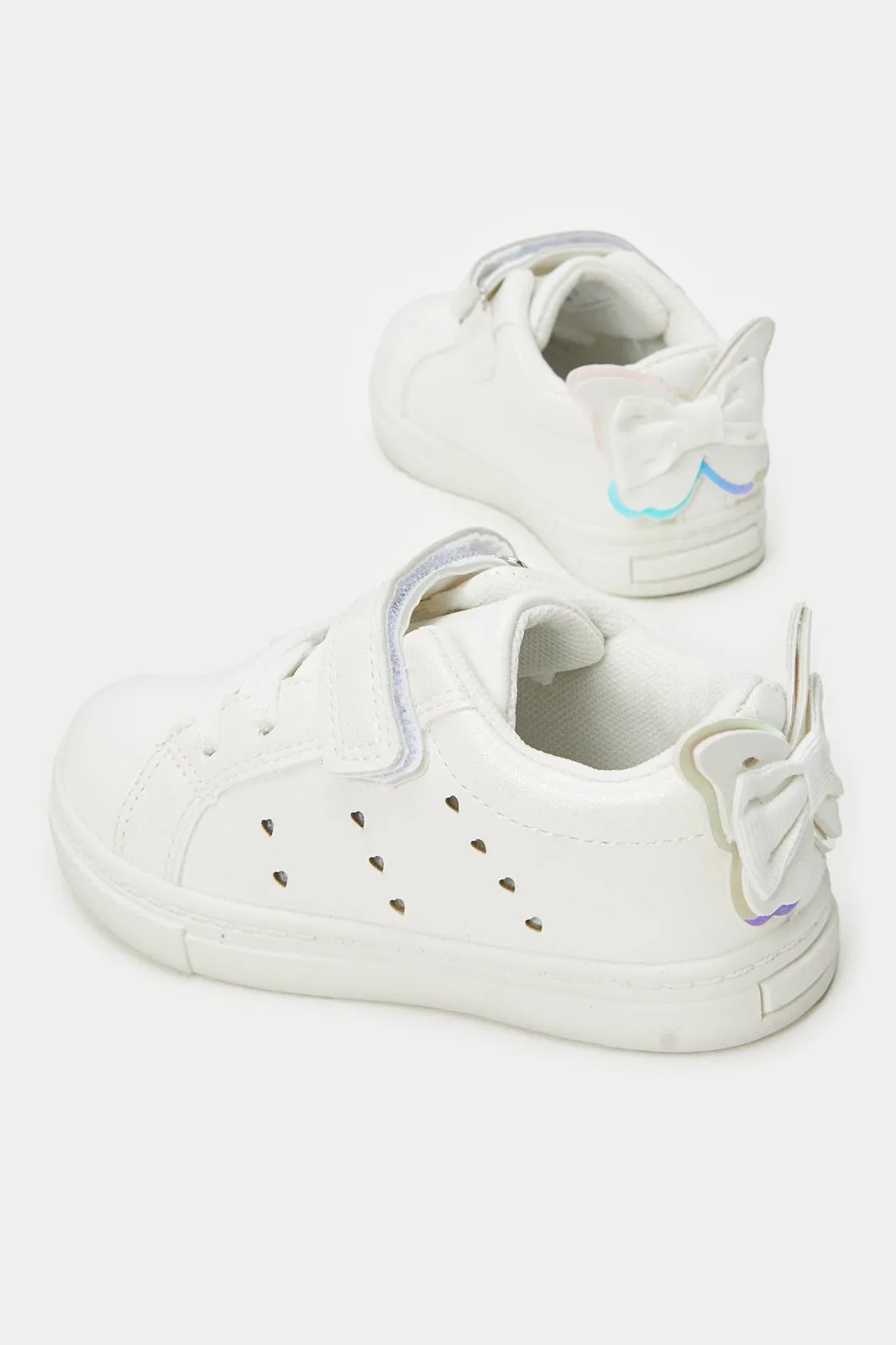 Girls White Velcro Strap Sneakers