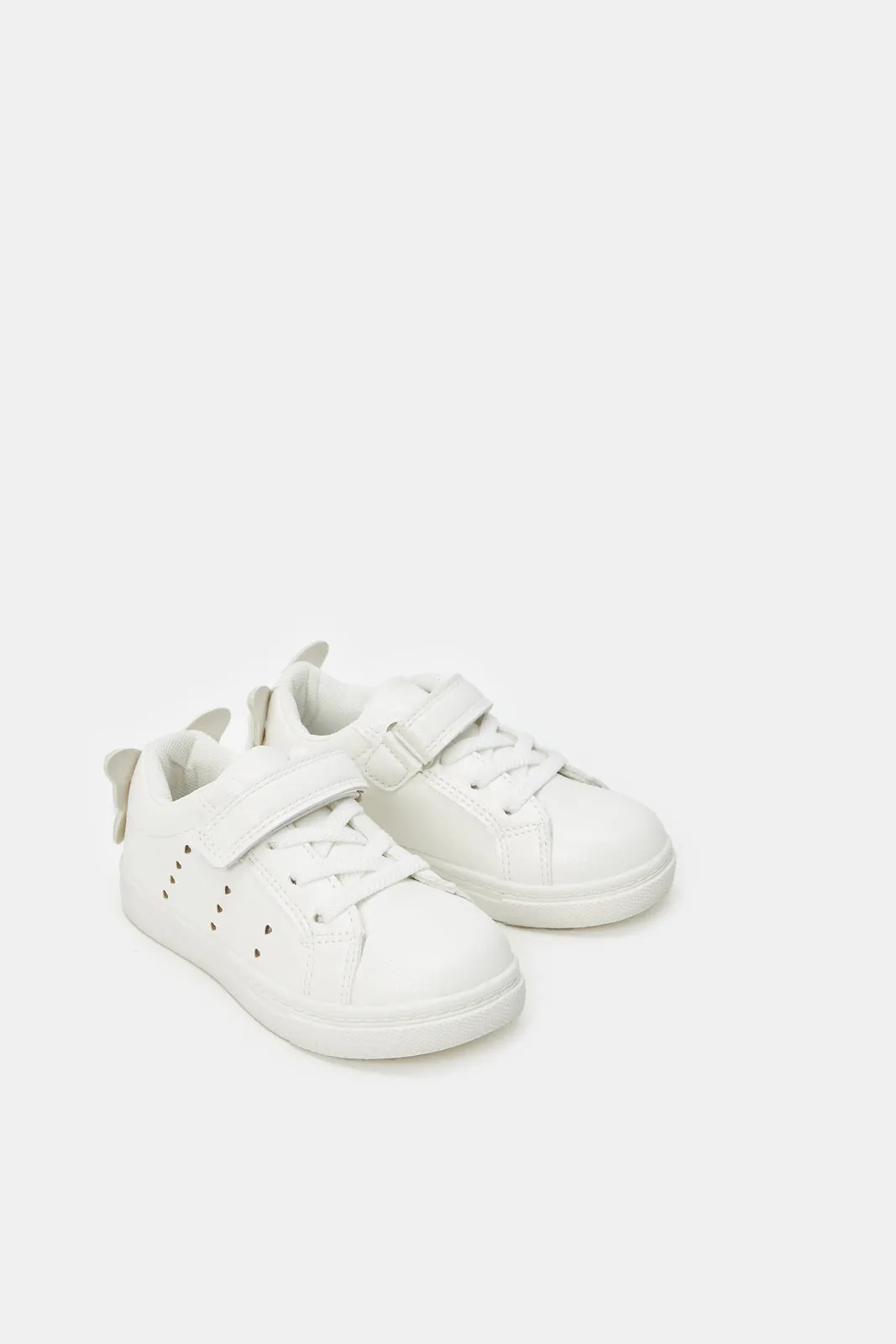 Girls White Velcro Strap Sneakers