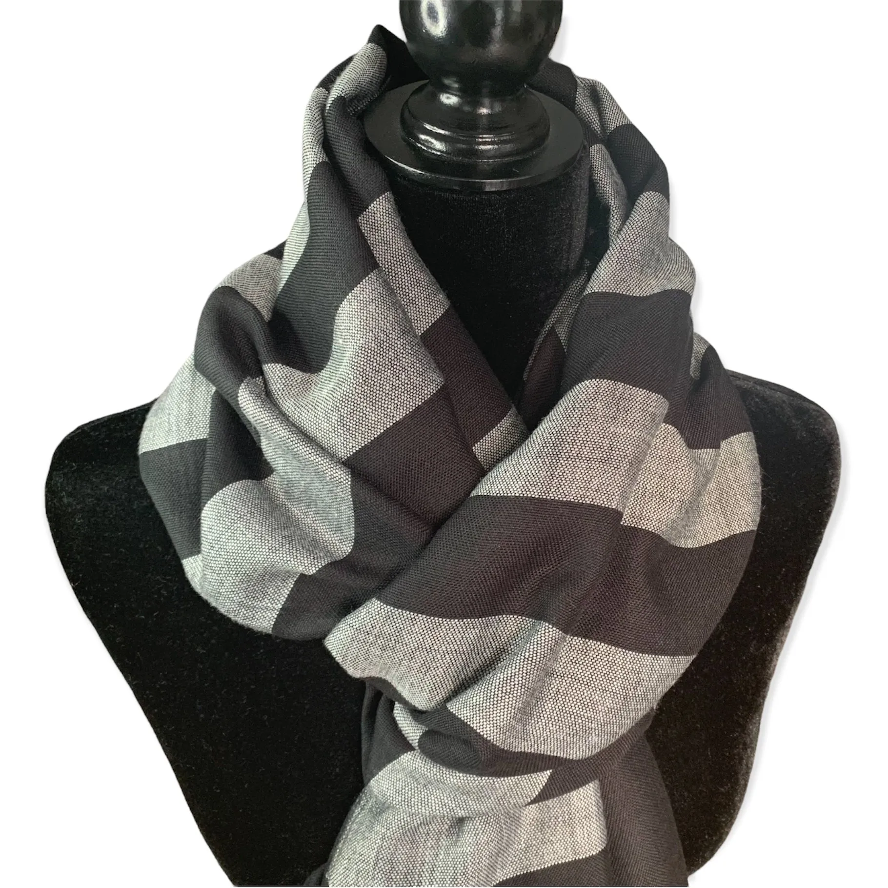 Horizontally Striped Handwoven Scarf - Black & Gray