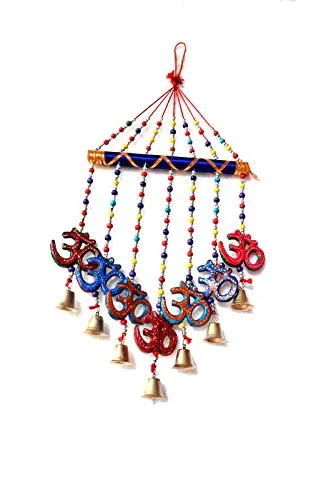 PALPAL Art Gallery Handcrafted OM V Shape Wind Chime Door Hanging Set of 1 (78 cm, Multicolor)