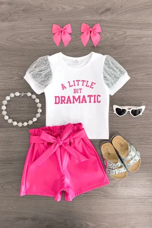 "A Little Bit Dramatic" Pink Pleather Short Set