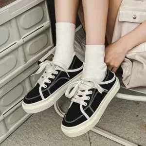 TAVIMART  -  Women's Sneakers， Classic Black Canvas Shoes， Platform Casual Vulcanized Shoes Luxurious Designer Shoes， Female Sports Shoes